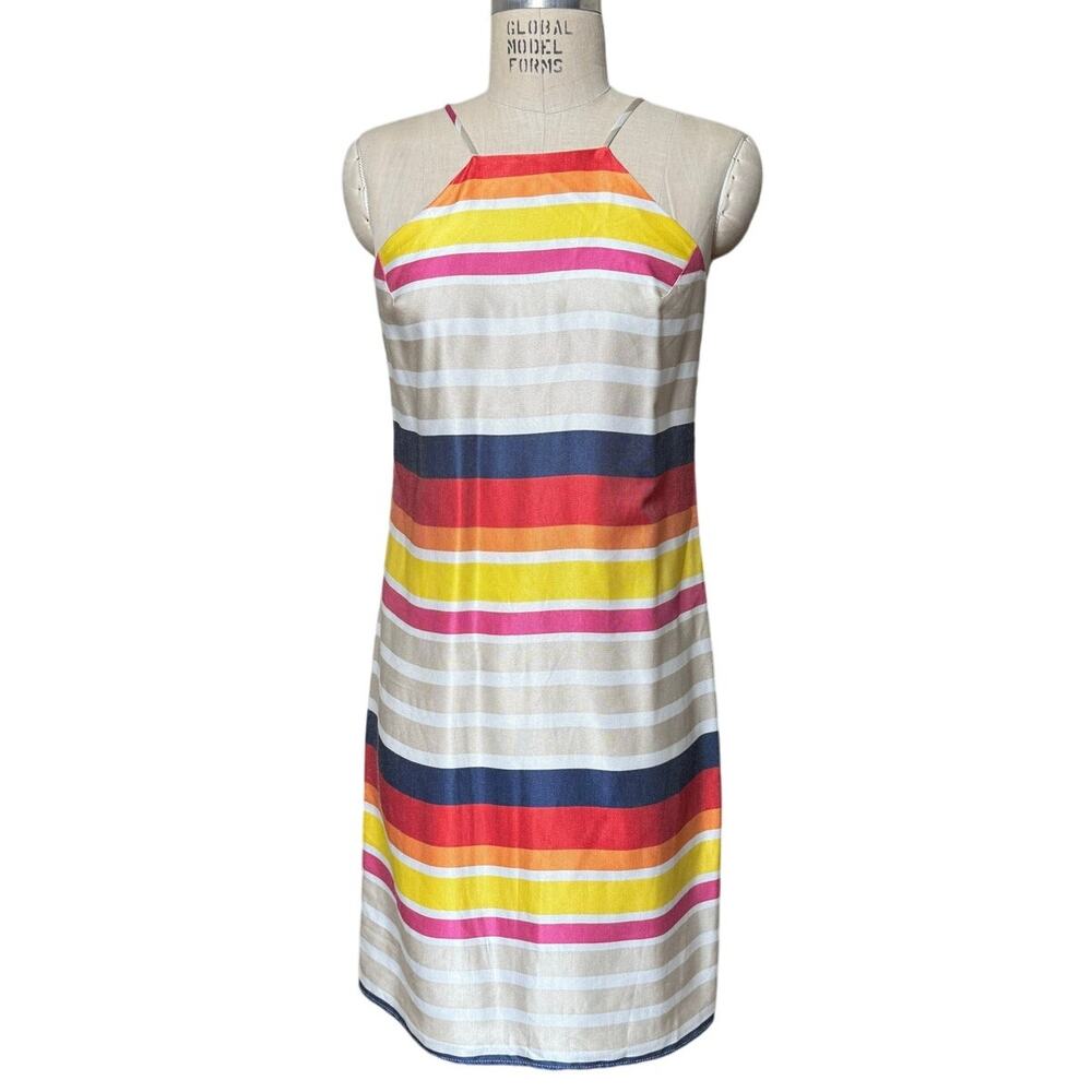 NWT Trina Turk Multicolor Bright Stripe Halter Sheath Sundress Size 4